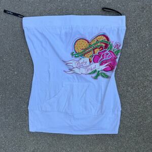 Vintage Y2K 90s Baby Phat White Strapless Tube Top Kangaroo Pocket Retro Hip Hop